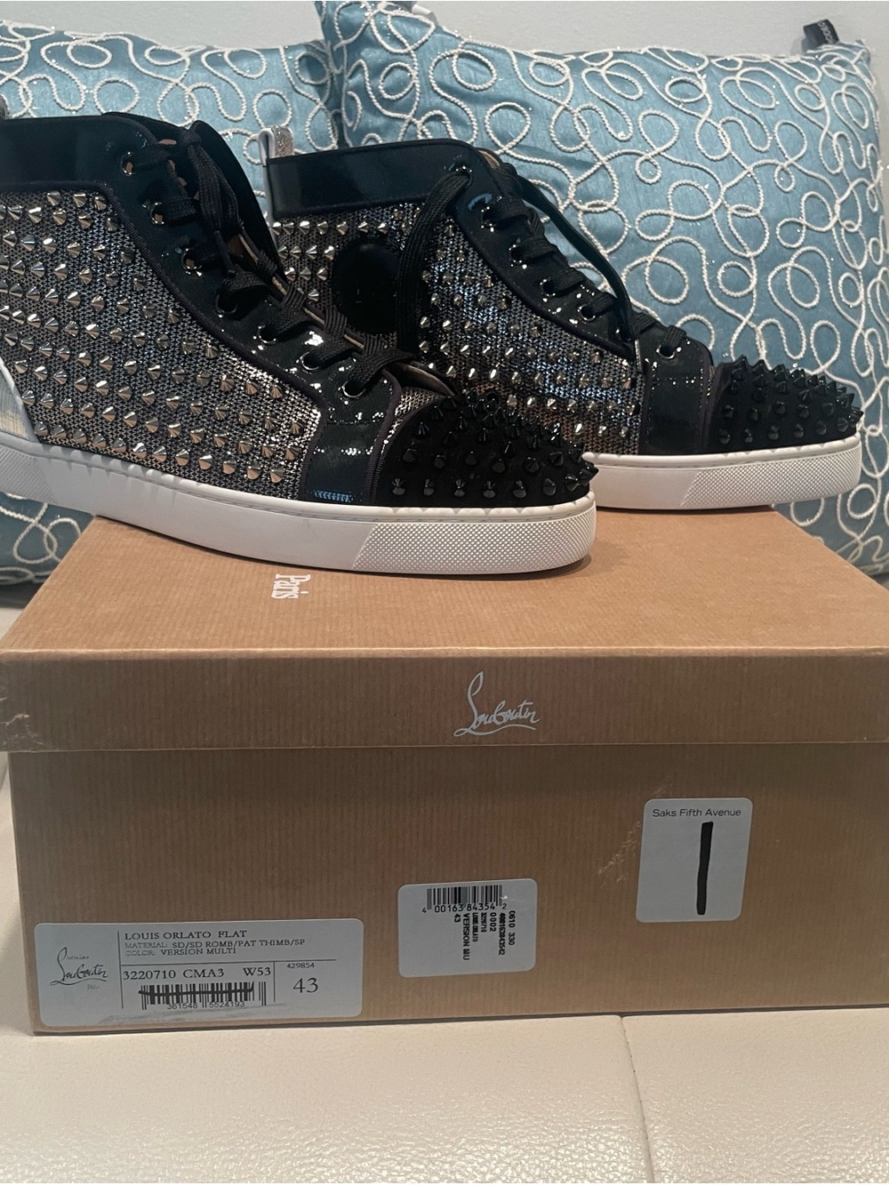 Christian Louboutin Black Crystal Studded High-Top Sneakers